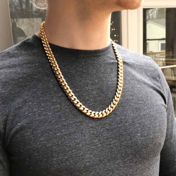 12mm Gold Chain Polished 18k Cuban Link Curb Chain - Picture 3 of 4